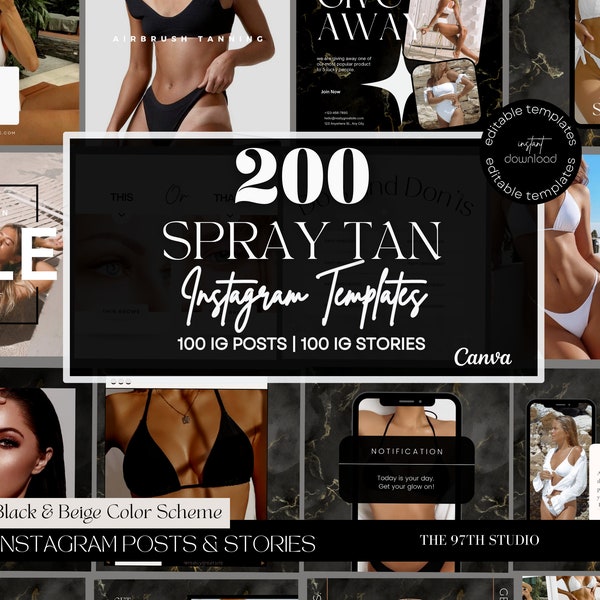 200 Black Marble Spray Tanning Instagram Posts | Spray Tan Instagram Posts | Spray Tan Social Media | Spray Tan Artist | Spray Tan Marketing