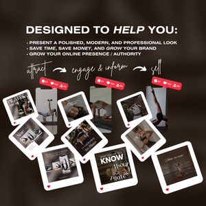 Op de afbeelding: Een collage van Instagram-berichten over Pilates, met afbeeldingen van mensen die Pilates-oefeningen doen, tekst over Pilates en een cirkeldiagram. De tekst bevat "What You Should Know About Pilates", "Try Pilates", "Pilates Join Us", "New", "Pilates Pie Chart" en "Soon".