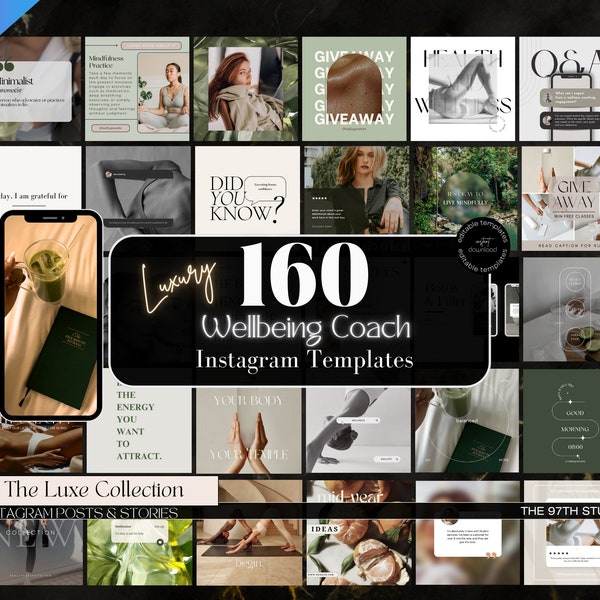 160 Wellbeing Coach Marketing Templates,Health Coach Instagram Templates,Life Coach Editable Template,Holistic Coach Instagram Posts, Health