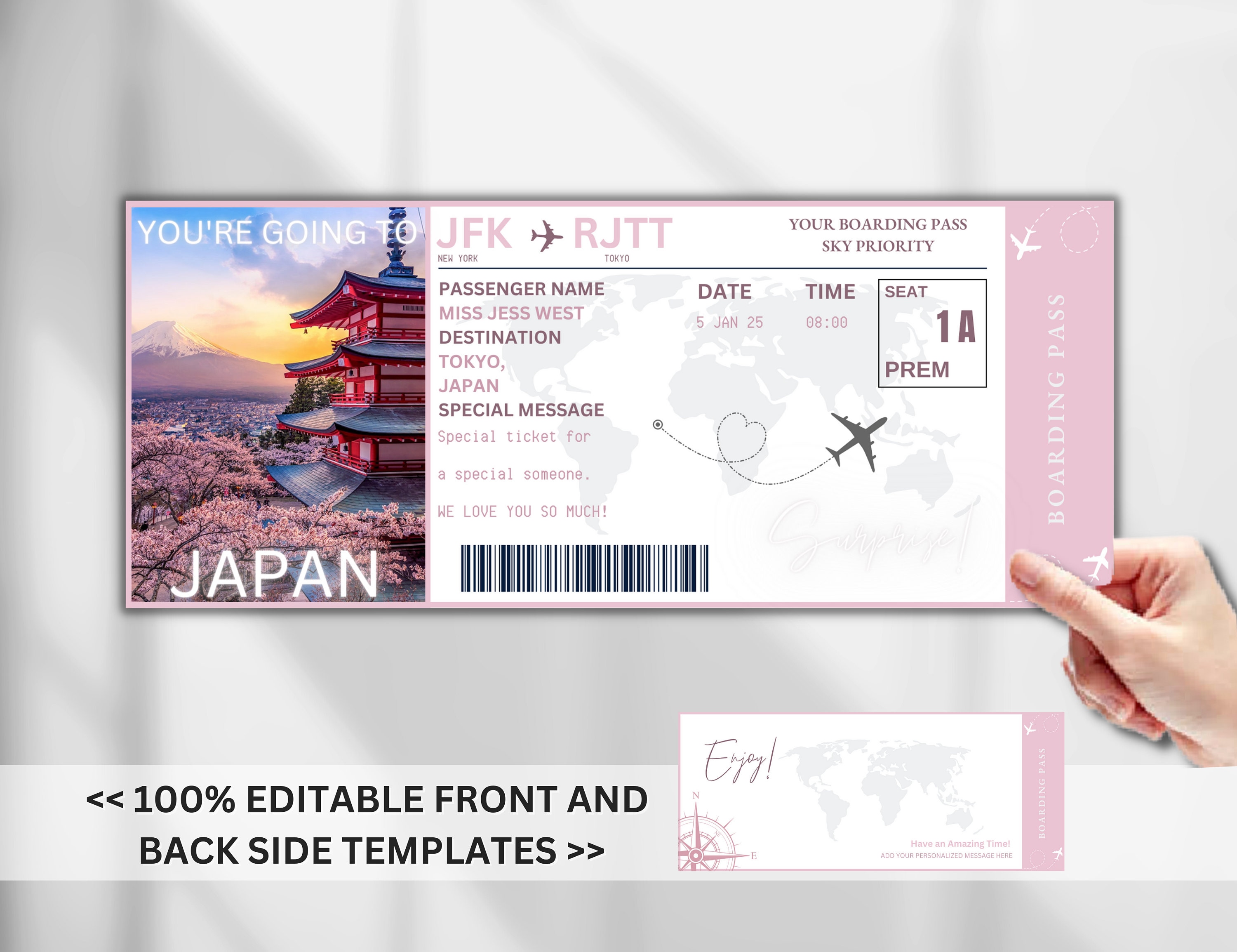 EDITABLE JAPAN Surprise Boarding Ticket Template Canva Etsy