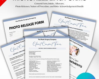MICRONEEDLING Forms Bundle, Medspa Client Intake, Consent, Photo Release, Aftercare Forms (Canva Template) Medical Form Templates