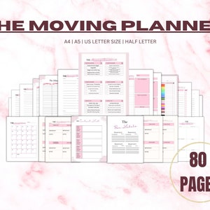 Puede incluir: Un planificador de mudanzas imprimible de 80 p&aacute;ginas. El planificador incluye secciones para listas de empaque, listas de contactos, etiquetas de cajas y un calendario de mudanzas. El planificador est&aacute; disponible en tama&ntilde;os A4, A5, US Letter y Half Letter.