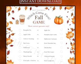Fall Which Came First Game | Office Thanksgiving Game | Fun Friendsgiving Game | Printable Autumn Fall Party Icebreaker Trivia Games