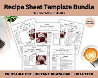 Plantilla de recetario editable, tarjetas de recetas minimalistas (PDF)