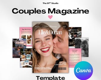 Couple Magazine, Custom Anniversary gifts for boyfriend, Birthday Gifts for him and her, Canva Template, Size 8x11
