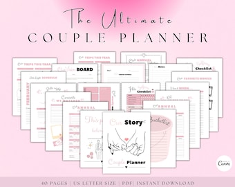 Koppelplanner, koppeldagboek, relatieplanner, relatiedoelenplanner, afdrukbare planner, Valentijnsdagplanner, US Letter-formaat