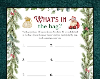 Christmas What's In The Bag Game | Office Christmas Party Game | Christmas Family Game | Printable Christmas Game | Christmas Game Printable