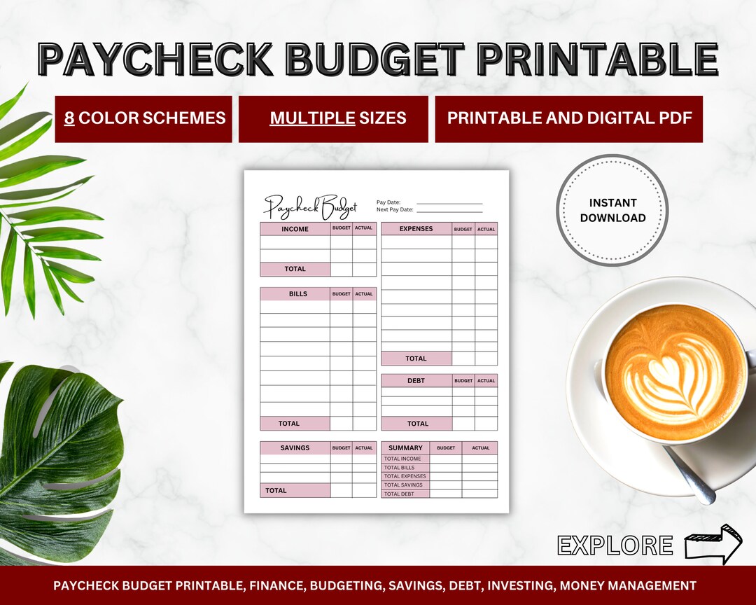 Paycheck Budget Overview Template Printable, Paycheck Budget Printable ...