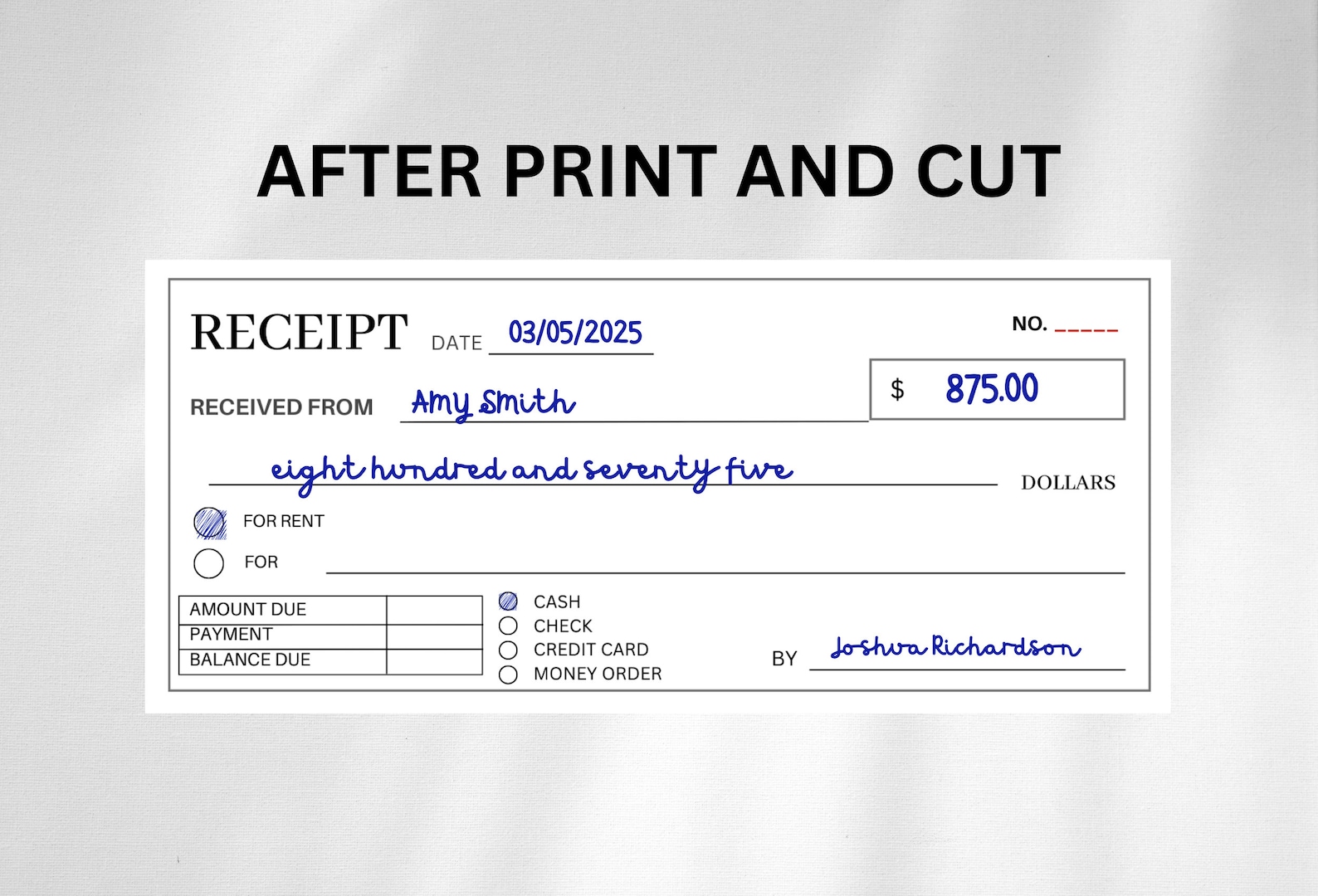 PRINTABLE Money or Rent Receipt Cash Receipt Sales Receipt Business