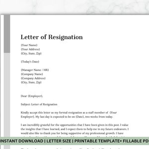 Sophisticated Modern Professional Resignation Letter Template | Notice Letter | Letter of Resignation Template | Canva Template |Resign Form