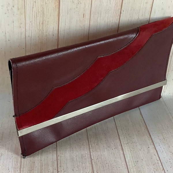 Vintage 1960s Red Clutch Bag Leather Suede Handbag Made in England Formal Occasion Bag Retro Fashion Mid Century Large Purse Gift for Her