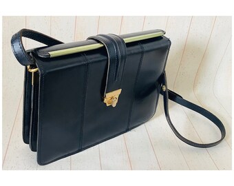 Vintage 1950s Navy Saddle Bag Boho Real Leather Shoulder Bag Retro Handbag Preppy Bag Satchel Bag