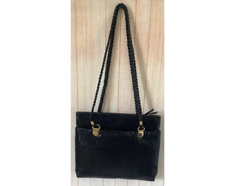 Sac fourre-tout en maille géométrique en métal noir vintage des années 1980 grand sac à bandoulière noir sac cabas rétro tressé anses sac à bandoulière sac décontracté