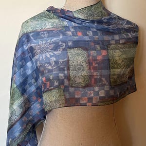 Écharpe en polyester vintage : Bandeau rétro bleu vert rose