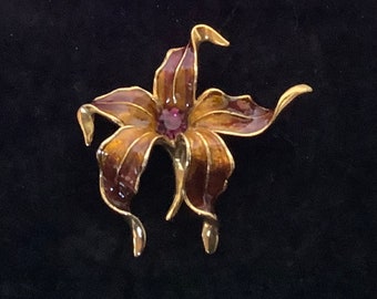 Vintage Cloisonne Enamel Flower Brooch Retro Amethyst Enamel Pin Mid Century Floral Brooch Costume Jewelry Pin Gift Idea