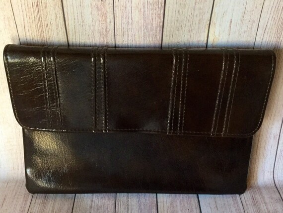1970s Brown Leather Chamelle Clutch Bag Vintage En