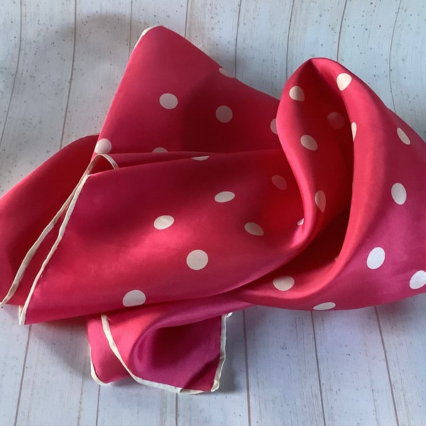 Vintage Pink Scarf Polka Dot White Pink Headscarf Mid Century Polyester Neckscarf Retro Shoulder Wrap Headband