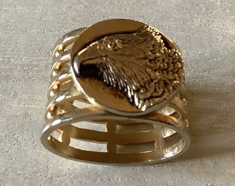 Vintage Eagle Head Ring Scarf Holder Retro Goldtone Slide Tube Scarf Ring Costume Jewelry Gift for Her