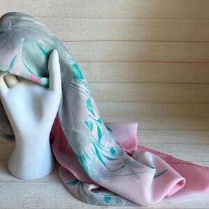 Vintage Floral Scarf Retro Pink Green and Grey Hues  display picture 1