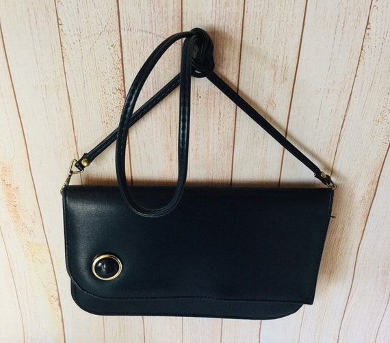 1970s Navy Shoulder Bag. Clutch Bag Vintage Envelo