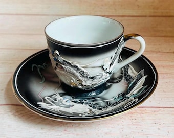 アンティーク 九谷焼 芸者 カップソーサー 大日本中村のサイン