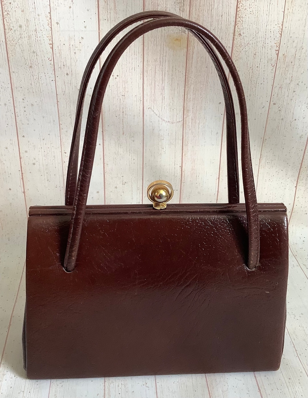 Vintage 1950s Winsley Brown Leather Handbag Retro Top Handle Elbief ...