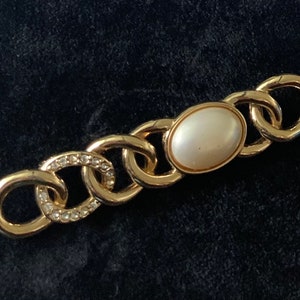 Vintage Cabochon Pearl Brooch Retro Jacket Lapel Pin Looped Bar Brooch Costume Jewelry Mid Century Brooch image 1