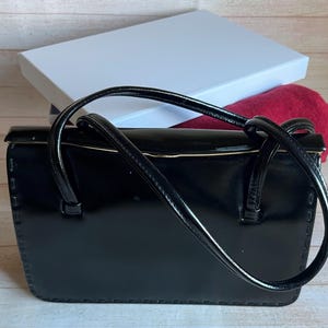 Vintage 1950er Jahre Eros Handtasche Retro Schwarz Leder Top Henkel Pin Up Bag Made in England Kelly Bag Rockabilly Chic Elbief Frame Handtasche