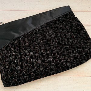 Vintage 1980s Canda Clutch Bag Retro Duża Torebka Czarny Satyna i Lśniący Aksamit Party Wieczorowa Torebka Specjalna Okazja