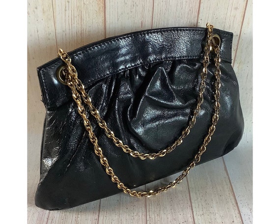 Vintage 1970s Suzy Smith Bag Small Black Leather Handbag 
