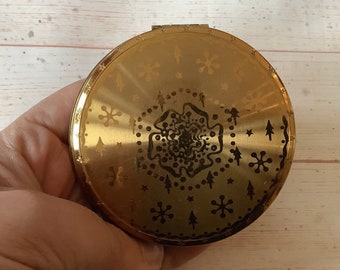 Vintage 1950s Melissa Made in England Goldtone Powder Compact Stylized Tudor Rose Compact Mirror Mid Century Make Up Compact Gift for Her