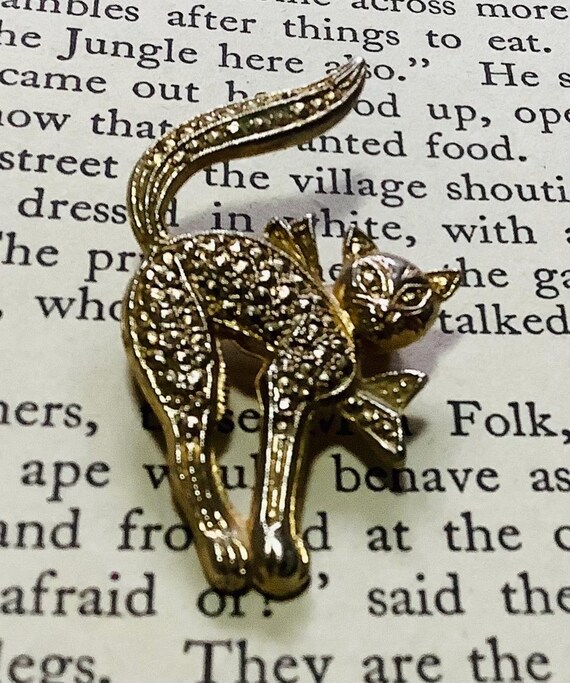 Broche Chat En Métal Doré Vintage - Ancienne, Occasion