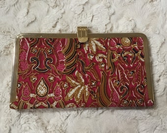 Jahrgang 1970er Jahre Singapur Stoff Handtasche, Hot Pink, Gold, schwarz, weiß, ungewöhnliche, Retro, einzigartige, Geschenk für Sie
