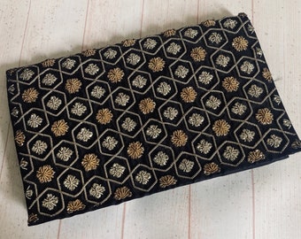 Pochette vintage anni '50 piccola in raso nero e argento dorato con filo metallico Borsa stile retrò Zardozi Borsa grande da sera Borsa da festa