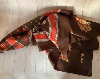 Vintage 1970s Scarf Equestrian Neckerchief Retro Tartan Headscarf Mid Century Headband Mother’s Day Gift