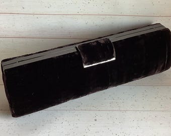 Vintage 1980s Dents Velvet Cylinder Clutch Bag: Party Evening Purse