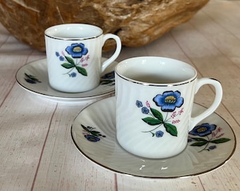 Lot De 4 Grandes Tasses à Café/Chocolat Arcopal Vintage - Motif Myosotis Véronica - France