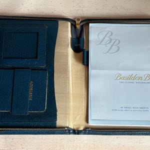 Custodia da scrittura vintage ACE in pelle blu grana, anni '70, piccolo set da scrittura retrò Basildon Bond, blocco di carta con filigrana, set da viaggio di metà secolo