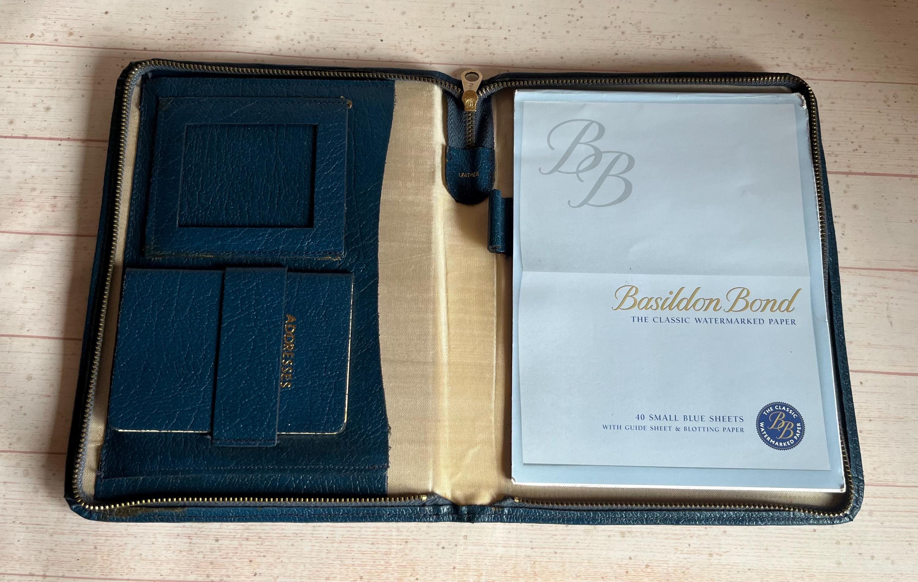 Vintage 1970s Blue Leather Writing Set: ACE Mid Century Travel Case