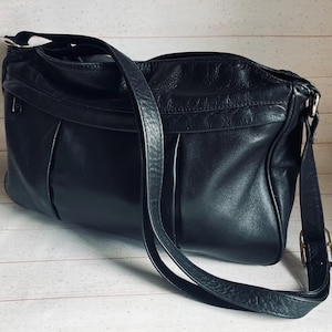 1970s Black Leather Crossbody Bag: Vintage Slouchy Shoulder Bag