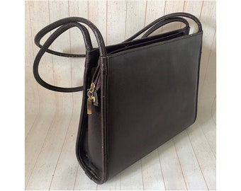 Vintage 1980s Large Brown Tote Bag Faux Leather Shopper Bag Retro Shoulder Bag Top Handle Handbag Gift Idea