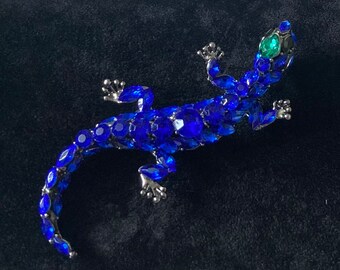 Vintage gran lagarto broche retro Rhinestone azul verde Gheko Pin reptil broche animal pin declaración broche idea de regalo