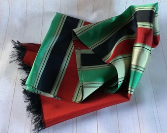 Vintage 1950s Opera Polyester Scarf Retro Red Green Black Striped Neckerchief College Preppy Scarf Groom Best Man Father’s Day Gift