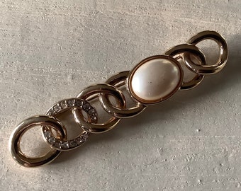 Vintage Cabochon Pearl Brooch Retro Jacket Lapel Pin Looped Bar Brooch Costume Jewelry Mid Century Brooch