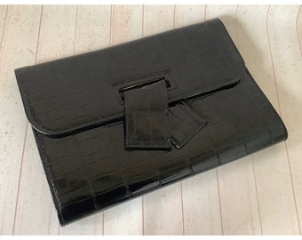 Vintage 1970s Faux Patent Leather Large Clutch Bag Retro Black Handbag Envelope Clutch Bag Large Purse Statement Bag Gift for Her