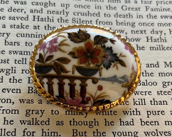 Vintage Aynsley Bone China Brooch: Classical Greek Scene Ceramic Pin