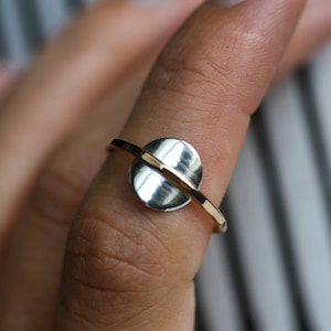 Saturn Silver and Gold Ring, Universe Ring, Circle Ring, Small, MINI, Sterling Silver Gold Filled, Space Jewelry, Planet Ring