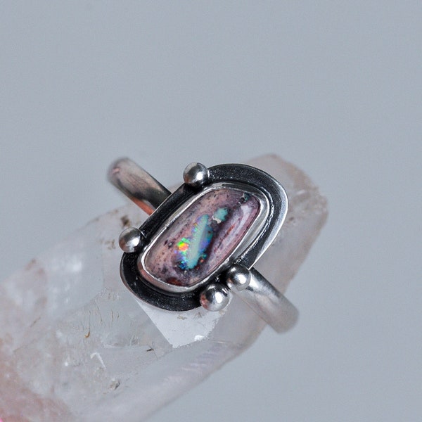 SIZE 7 Mexican Opal Rectangle Beaded Ring