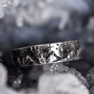 Constellation Sterling Silver Mountain Band Ring, Nature Jewelry, Textured Band, Handcrafted, Sterling Silver, Handmade Ring, Gifts for her