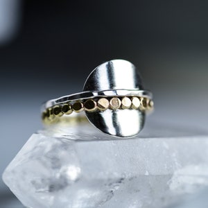 Saturn Silver and Gold Ring, Universe Ring, Circle Ring, Sterling Silver Gold Filled, Space Jewelry, Planet Ring